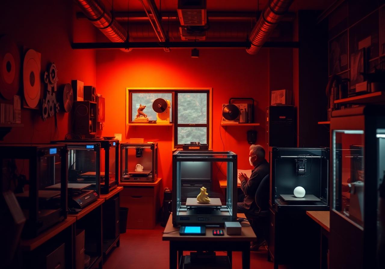 Inside the zStruct studio with 3D printers running